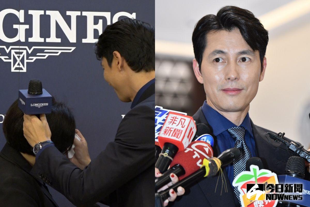 ▲鄭雨盛大展暖男風範，幫翻譯老師擦汗。（圖／記者林柏年、朱永強攝）
