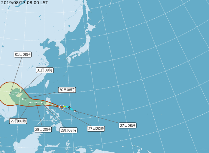 ▲氣象局今（27）日稍早宣布第12號颱風楊柳生成，30、31號低壓會將水氣帶往台灣，在東半部、南部、宜蘭地區都會出現短暫陣雨、雷雨。（圖／翻攝自中央氣象局）