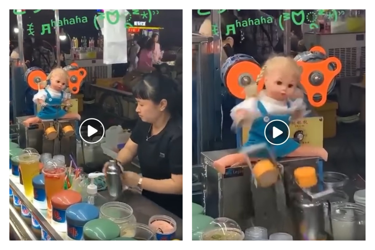 ▲手搖飲驚見童工！努力工作的「小孩」讓網友全笑翻。（圖／翻攝自小三美日平價美妝臉書）