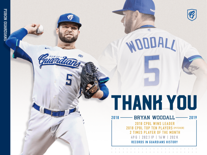 富邦悍將球團感謝伍鐸(Bryan Woodall)這二年來的貢獻。（圖／富邦提供）