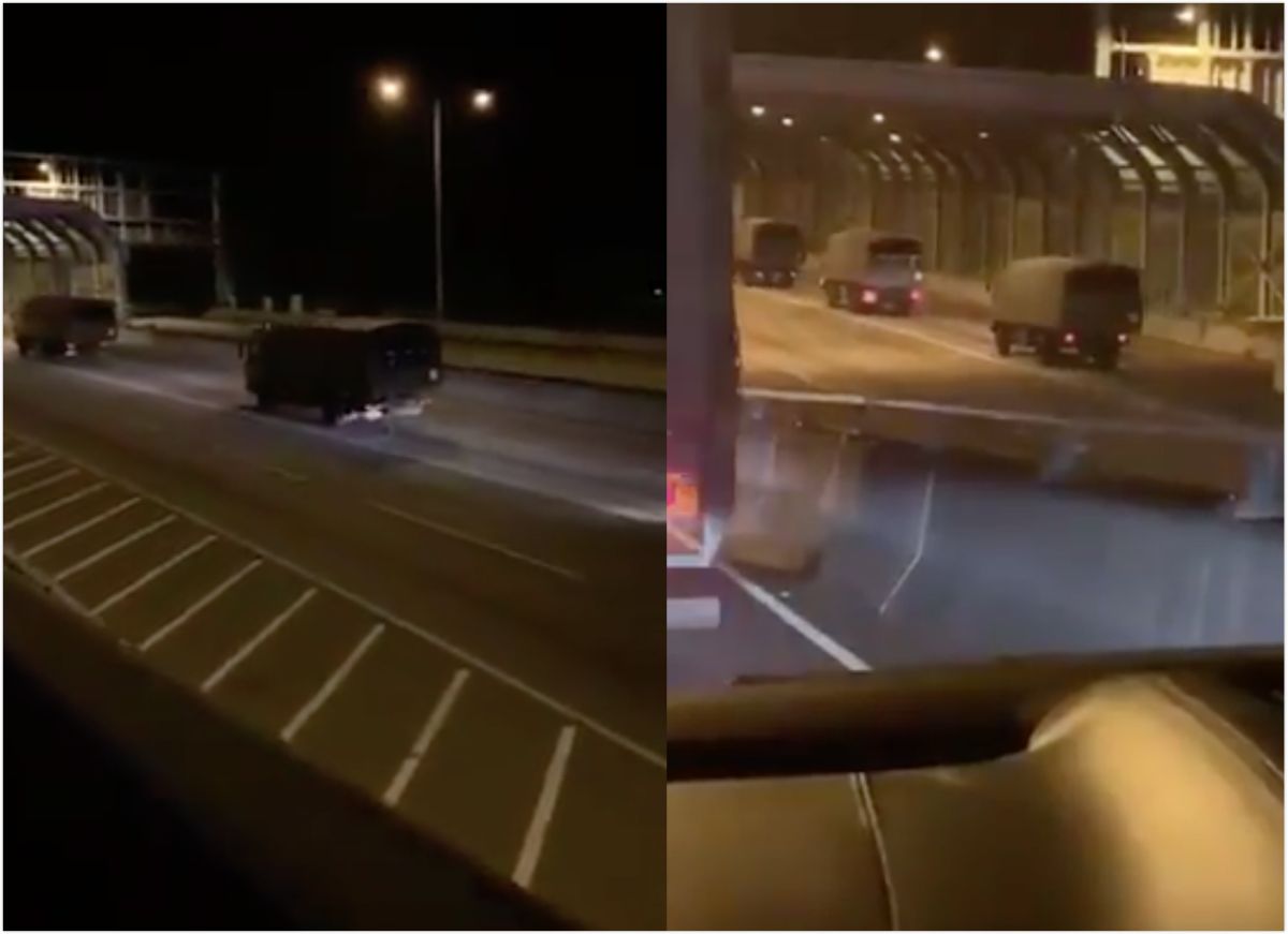 ▲今（ 29 ）日凌晨，有民眾捕捉大批解放軍進入香港的畫面，照片在網上瘋傳。（圖／翻攝自推特）