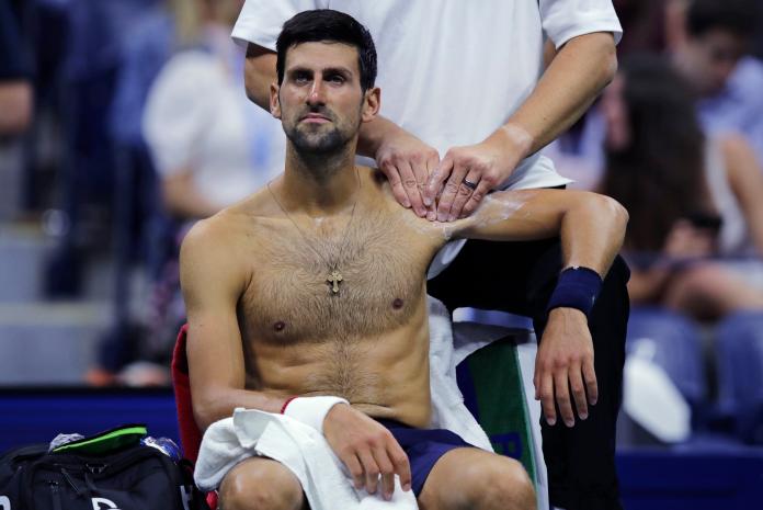 ▲塞爾維亞球王Novak Djokovic征戰美網，左肩出現傷勢。（圖／美聯社／達志影像）