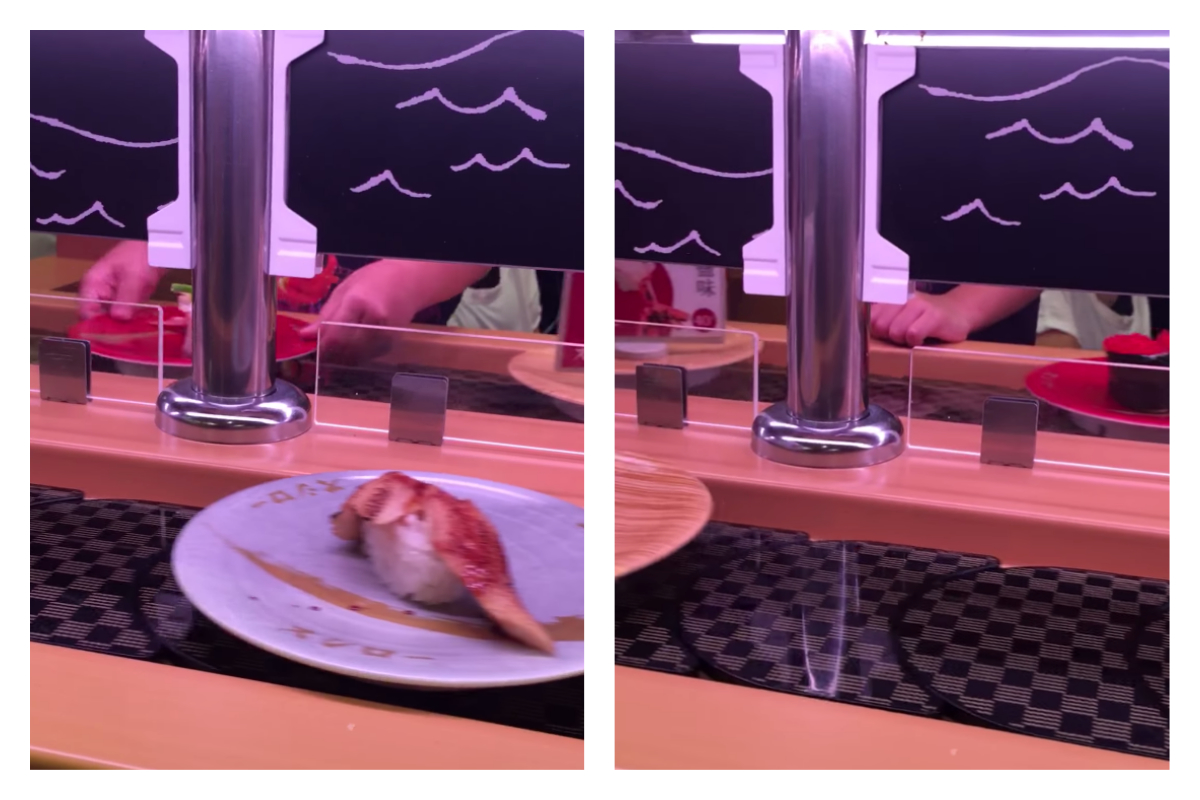 ▲一名網友近日在臉書社團「爆怨公社」表示，到迴轉壽司店用餐，親眼目睹孩童亂拿壽司，卻被家長放迴轉盤上，影片曝光立刻引發眾人撻伐。（圖／翻攝自爆怨公社）