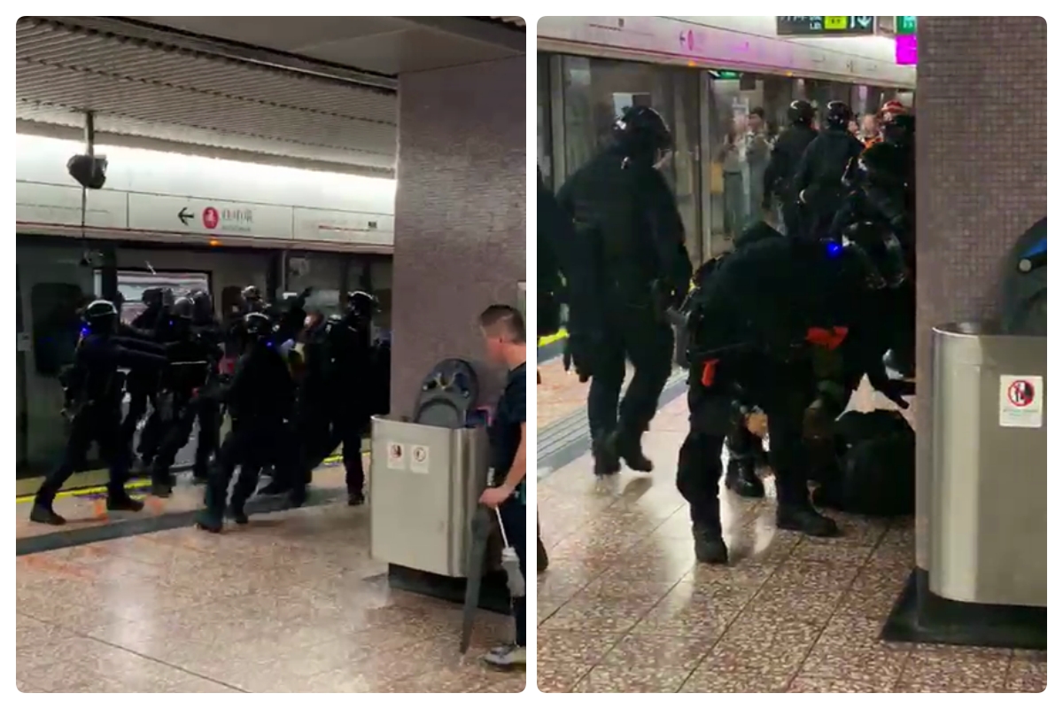 ▲港警衝入港鐵太子站，並進入車廂揮棍致多人浴血。（圖／翻攝巴士的報）