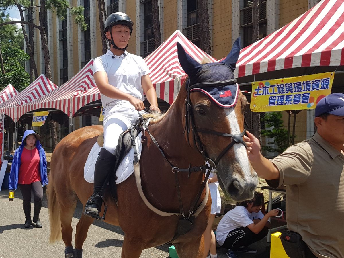 ▲大一新鮮人入學，馬術社以駿馬迎，吸引新生青睞。（圖／記者常似虎攝，2019.09.03）