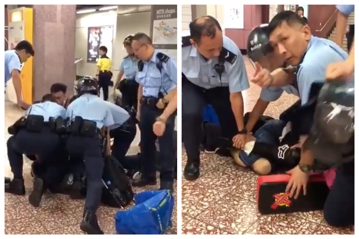 ▲香港「反送中」衝突升級，昨（3）日晚間 11 點許，傳出港鐵太子站一名年輕男子遭一大群港警壓制昏迷。（圖／翻攝自臉書社團「香港突發事故報料區」）
