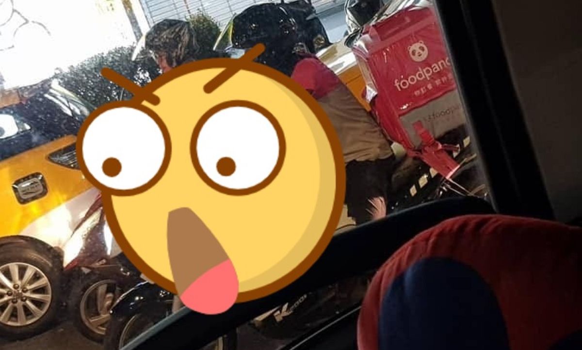 ▲一名網友日前在臉書上貼出一張從車內拍出的照片，她看見一名 foodpanda 外送員騎著高價的「 BMW K1200R 」在工作。（圖／翻攝爆廢公社二館）