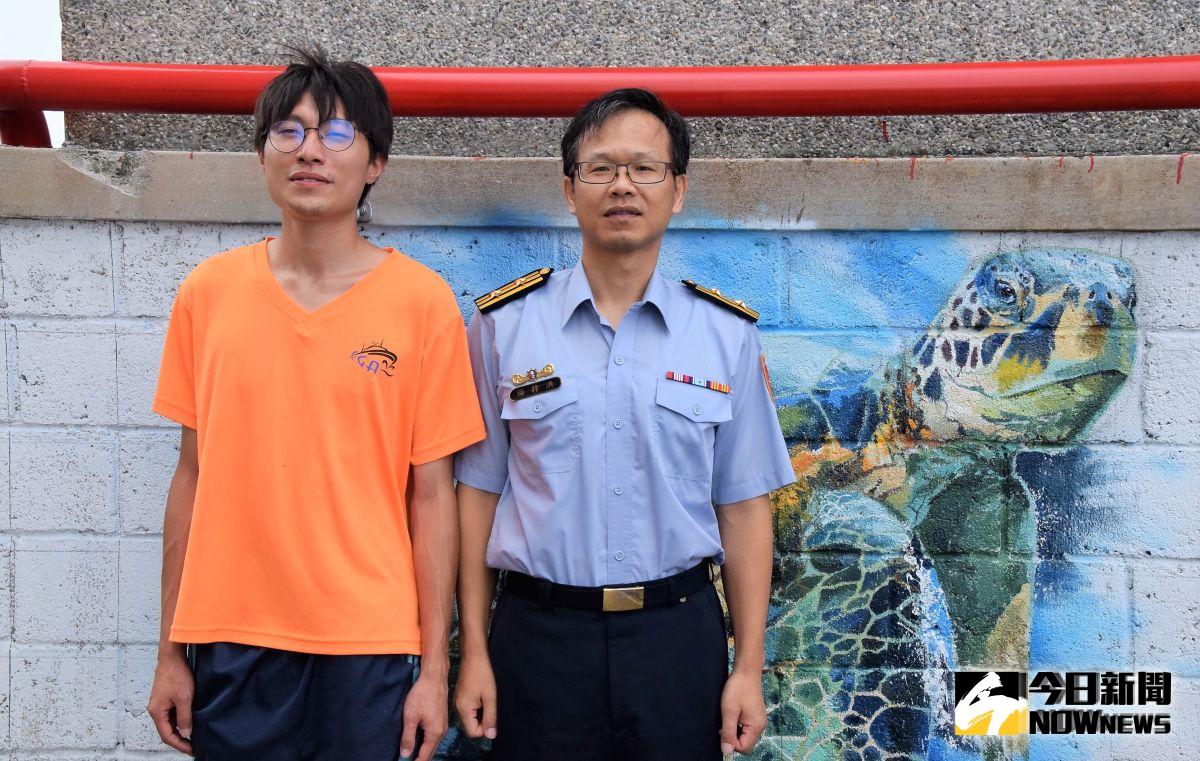 ▲澎湖海巡隊停車場的綠蠵龜，現已成隊員精神寄託，大家管他叫做「平安龜」，出勤前一定會去膜拜一番，希望能夠「平安歸來」。（圖／記者張塵攝，2019.09.05）