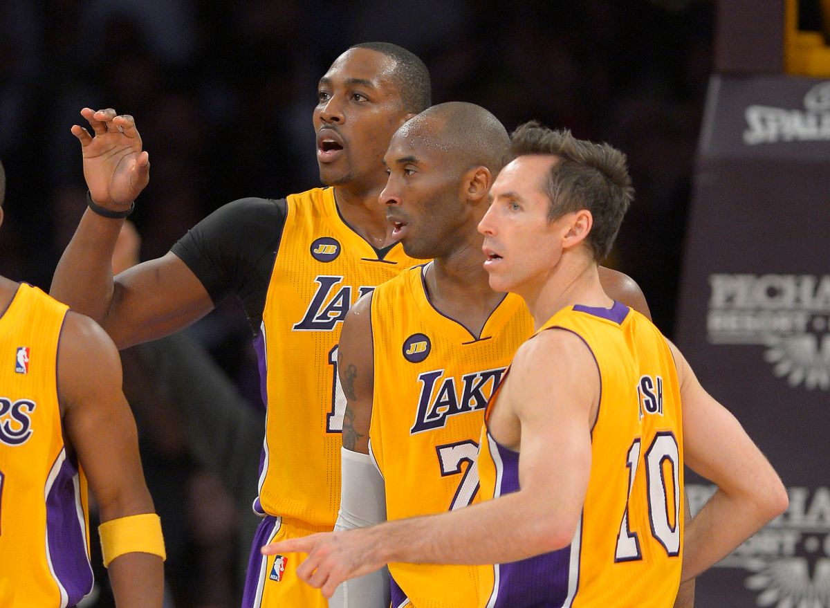 ▲2012-13賽季湖人核心Dwight Howard(左起)、Kobe Bryant、Steve Nash（圖／美聯社／達志影像）
