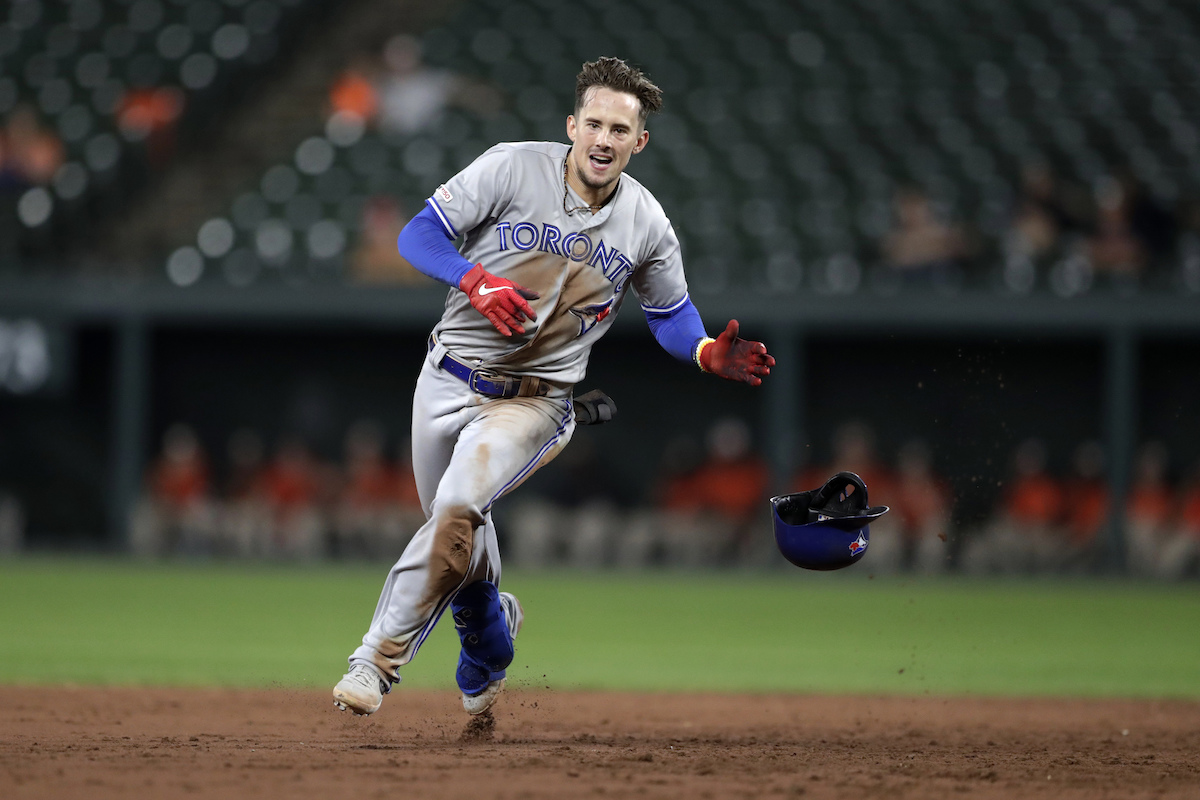 藍鳥隊菜鳥Cavan Biggio完成完全打擊。（圖／美聯社／達志影像）