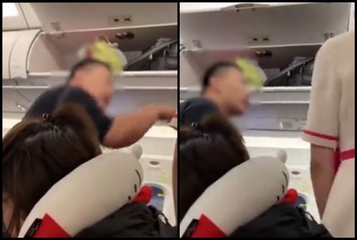 ▲男子在飛機上怒罵空服員。（圖／翻攝微博）