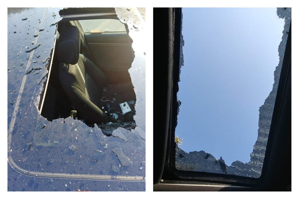 ▲女子把乾洗髮噴霧罐放在車內，竟引發爆炸。（合成圖／翻攝自 Christine Bader Debrecht 臉書）