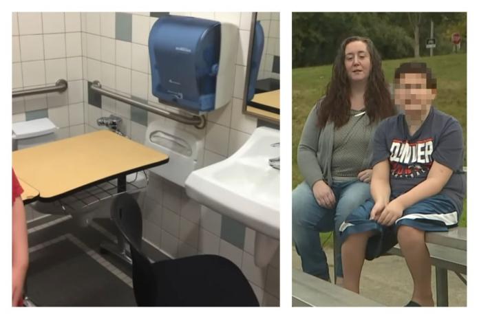 ▲美國一名母親控訴兒子學校竟把座位安排在廁所。（合成圖／翻攝自 Q13 FOX Youtube ）