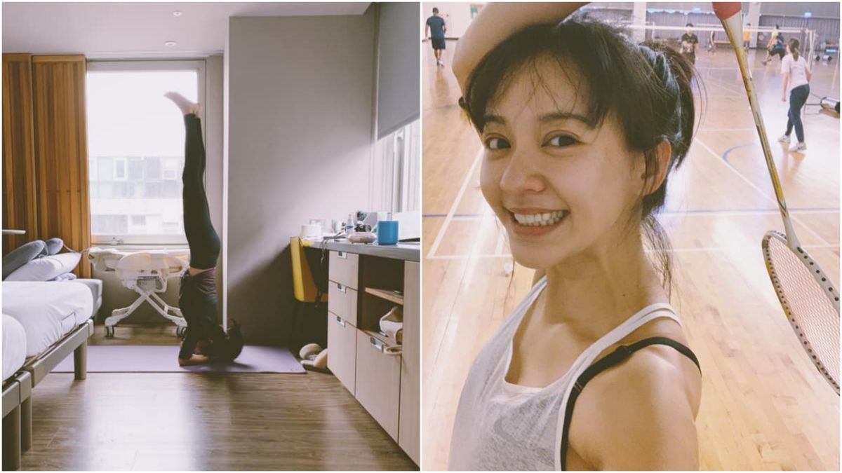 ▲陳意涵在月子中心照樣練倒立。（圖／陳意涵臉書）
