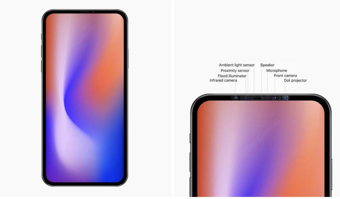 ▲爆料達人公布明年iPhone手機外觀圖，正面沒有瀏海。（取自Ben Geskin 推特）