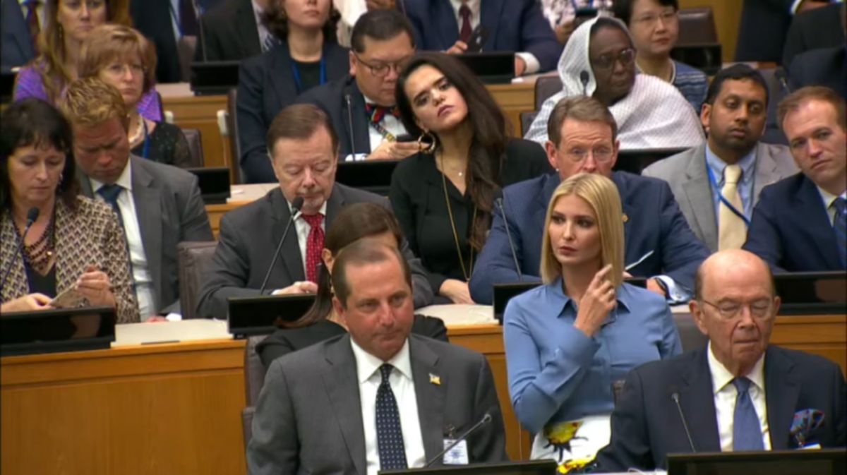 ▲美國總統川普23日在聯合國就宗教自由發表演說，駐紐約辦事處長徐儷文（右上方）獲邀出席。（圖／取自聯合國官網影片）