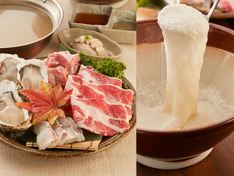 ▲日本鍋物業者針對秋天首次推出季節鍋物，主打使用來自日本的頂級山藥大和芋，以及瀨戶內產牡蠣等高級食材，並公開山藥火鍋專屬SOP吃法。（圖／業者提供）