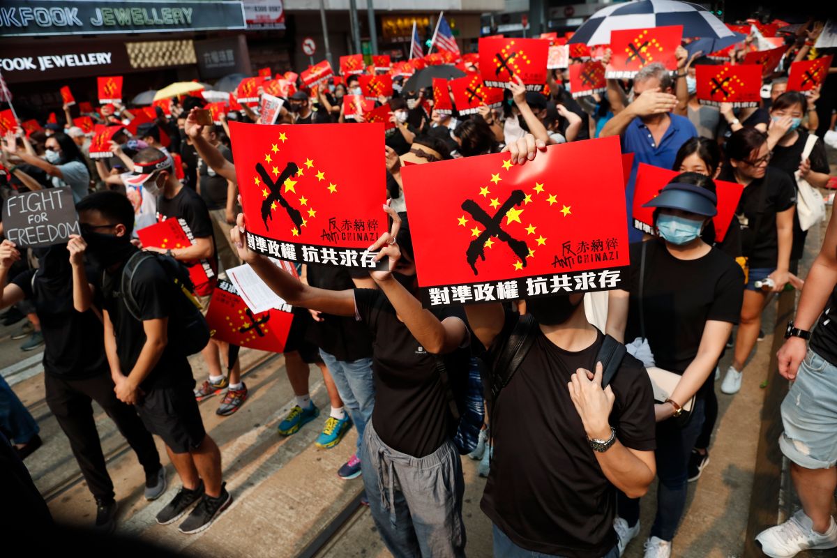 ▲香港民陣申請 10 月 1 日上街再次被駁回。圖為 9 月 29 日示威遊行照。（圖／美聯社／達志影像）