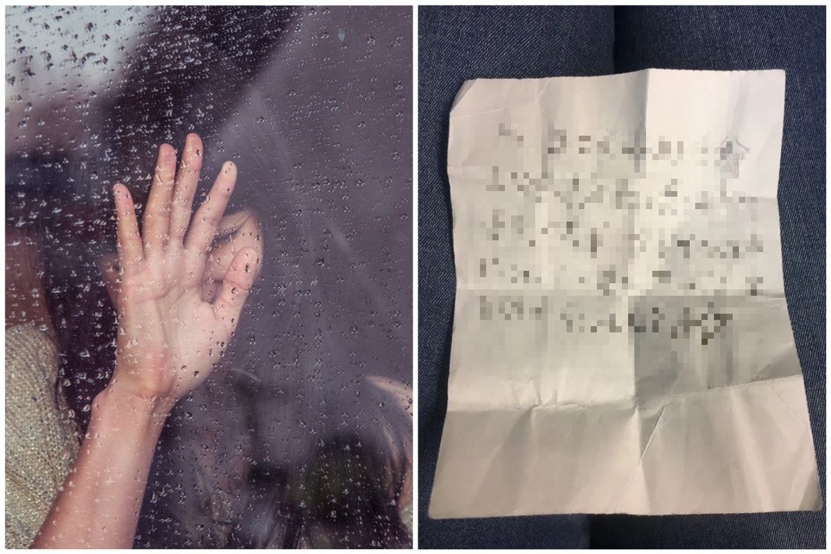 ▲女孩在公車上哭泣，收到暖男遞來的鼓舞字句。（合成圖／左為示意圖，非當事人，取自 Unsplash 、 Dcard ）