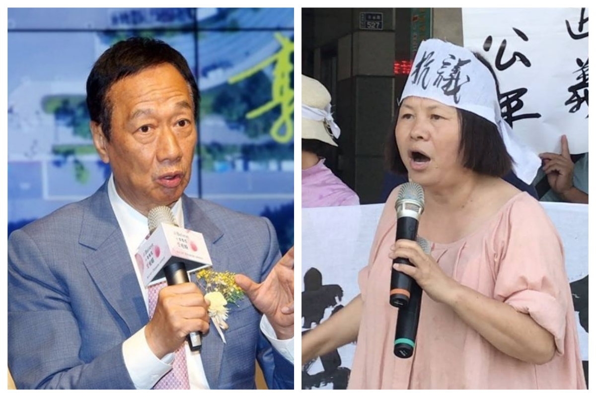 ▲鴻海創辦人郭台銘宣布捐款 1000 萬給宜蘭縣政府救災，屏東縣議員蔣月惠對此批道「若開收據，那不叫捐款，那是可以節稅的！」（合成圖／中央社資料圖片／翻攝自臉書粉專「蔣月惠縣議員服務專區」）