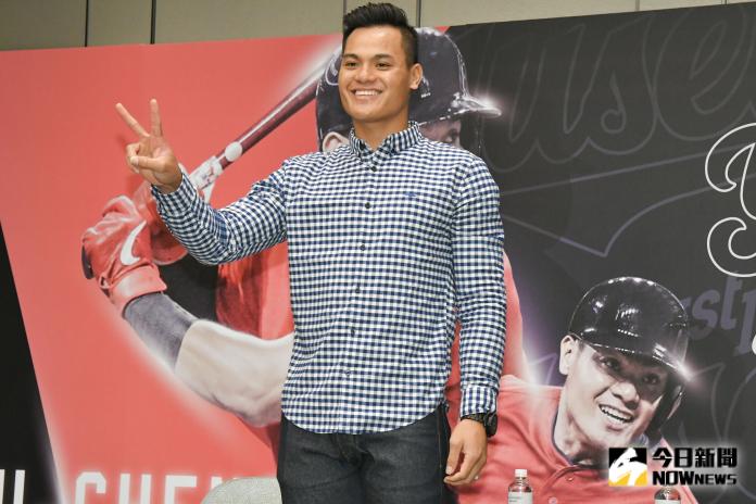 ▲克里夫蘭印地安人張育成返台記者會。（圖／記者葉政勳攝 , 2019.10.03）