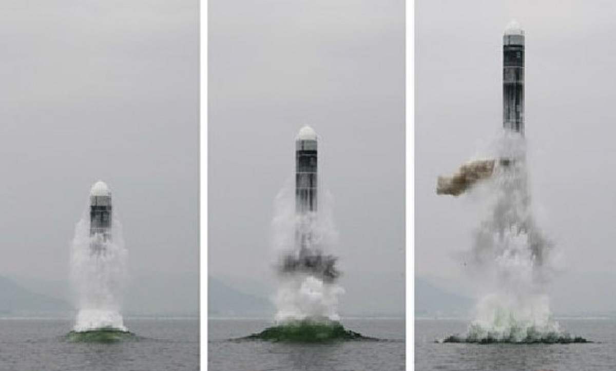 ▲北韓2日發射「北極星3號」潛射彈道飛彈。（圖／北韓中央社攝）