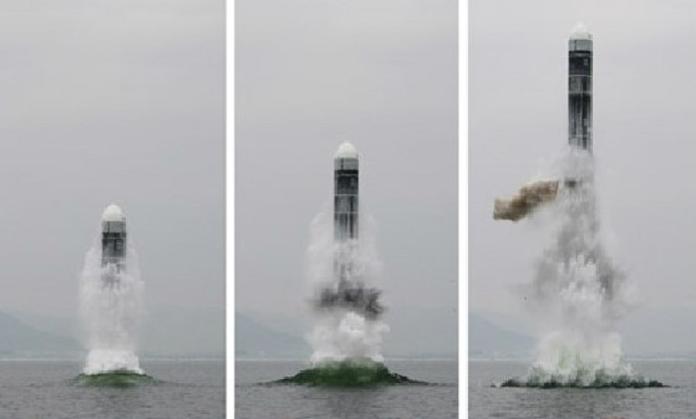 ▲北韓2日發射「北極星3號」潛射彈道飛彈。（圖／北韓中央社攝）