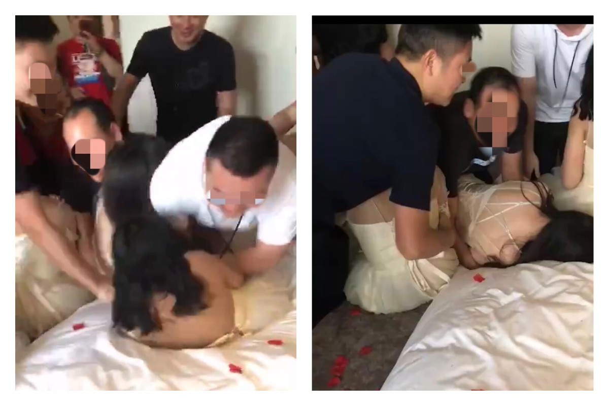 ▲結婚是令人開心的事情，但有些結婚習俗如「鬧洞房」或「鬧伴娘」，好玩還是要注重禮節，別「玩過頭」，倘若造成當事人身心理不舒服，那就不是有趣的玩笑了。（圖／翻攝自微博）