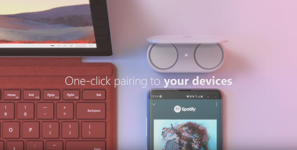 ▲微軟在發布會上發表了Surface Earbuds（耳機）。（取自微軟官方影片）