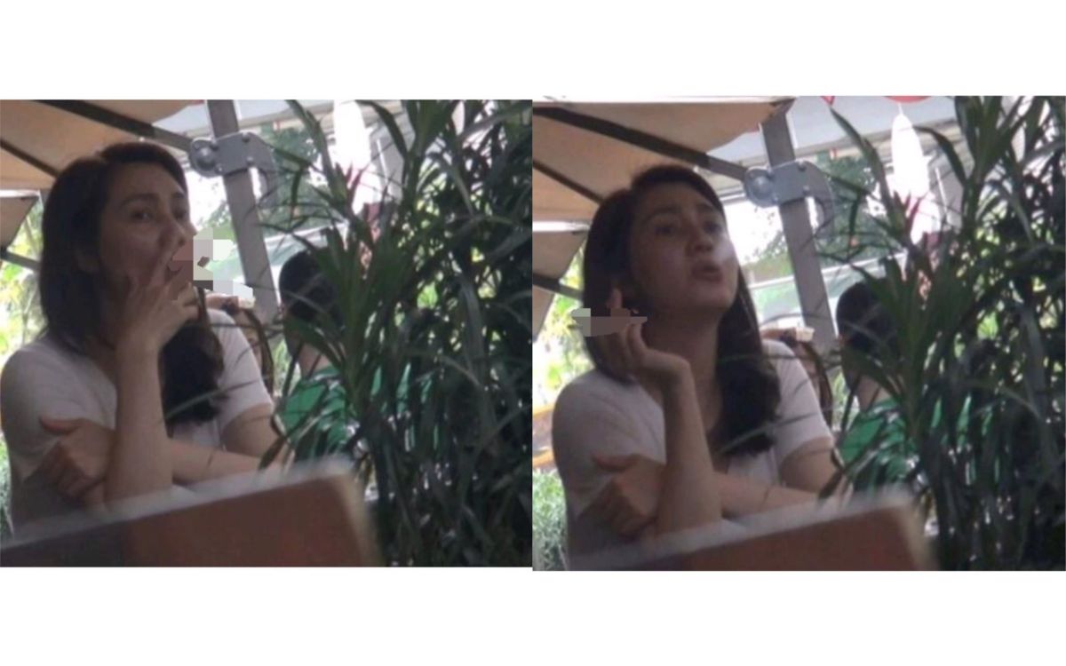 ▲ 洪欣在一旁吸菸，面容憔悴。（圖／翻攝微博） 