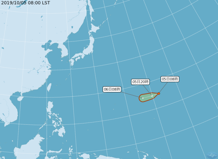 ▲原位於關島東方海面的熱帶擾動，已於今（8）日正式成為熱帶性低氣壓TD25。（圖／中央氣象局提供）