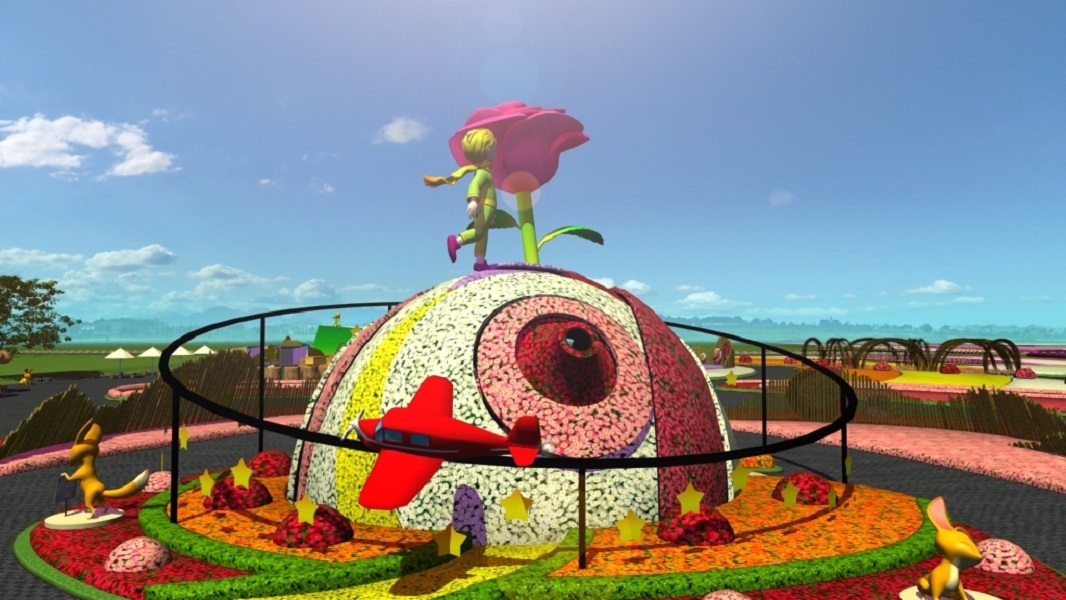 ▲2019台中國際花毯節，將挑戰地表最大、長達200公尺的玫瑰圖騰，及小王子親吻玫瑰的主花毯意象。(圖／柳榮俊翻攝2019.10.6)