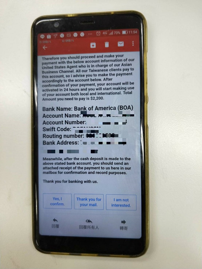 ▲英文程度不錯的王姓男子險中外籍女騙徒的圈套。（圖／警方提供）