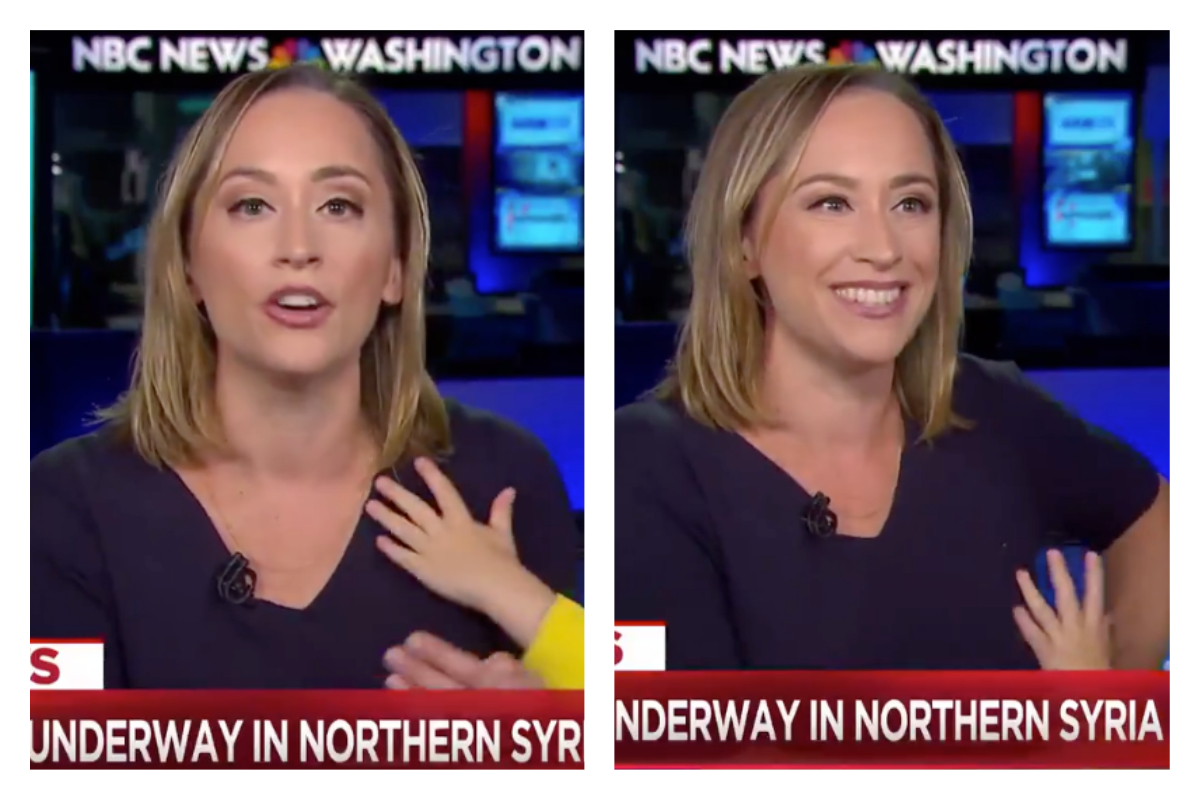 ▲美國一位女主播正在新聞直播時，現場卻被自己小孩亂入，讓她不禁笑場。影片瞬間爆紅，被網友瘋傳。（圖／翻攝自 MSNBC 推特）