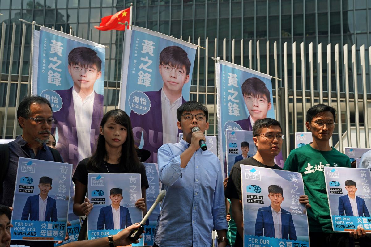 ▲香港眾志秘書長黃之鋒， 9 月底宣布參選區議會選舉，角逐海怡西區議員一職。資料照。（圖／美聯社／達志影像）