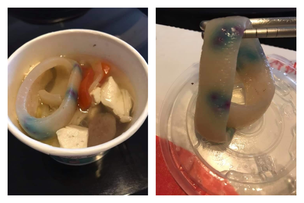 ▲有網友分享自己吃到的怪異顏色豬皮，好奇詢問大家該怎麼解釋？（圖／翻攝自爆料公社二社）