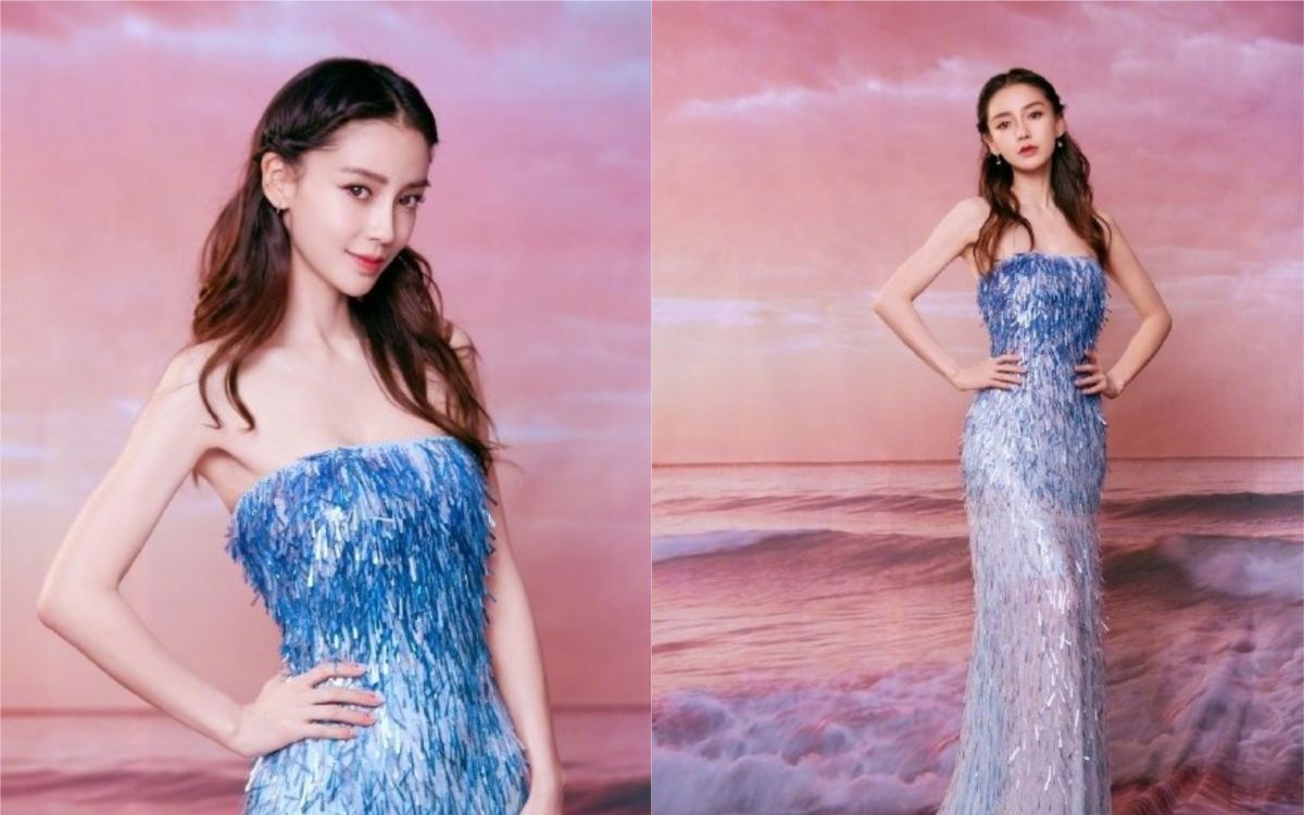 ▲ Angelababy身穿水藍色亮片禮服擔任主持人  。（圖／翻攝微博）。