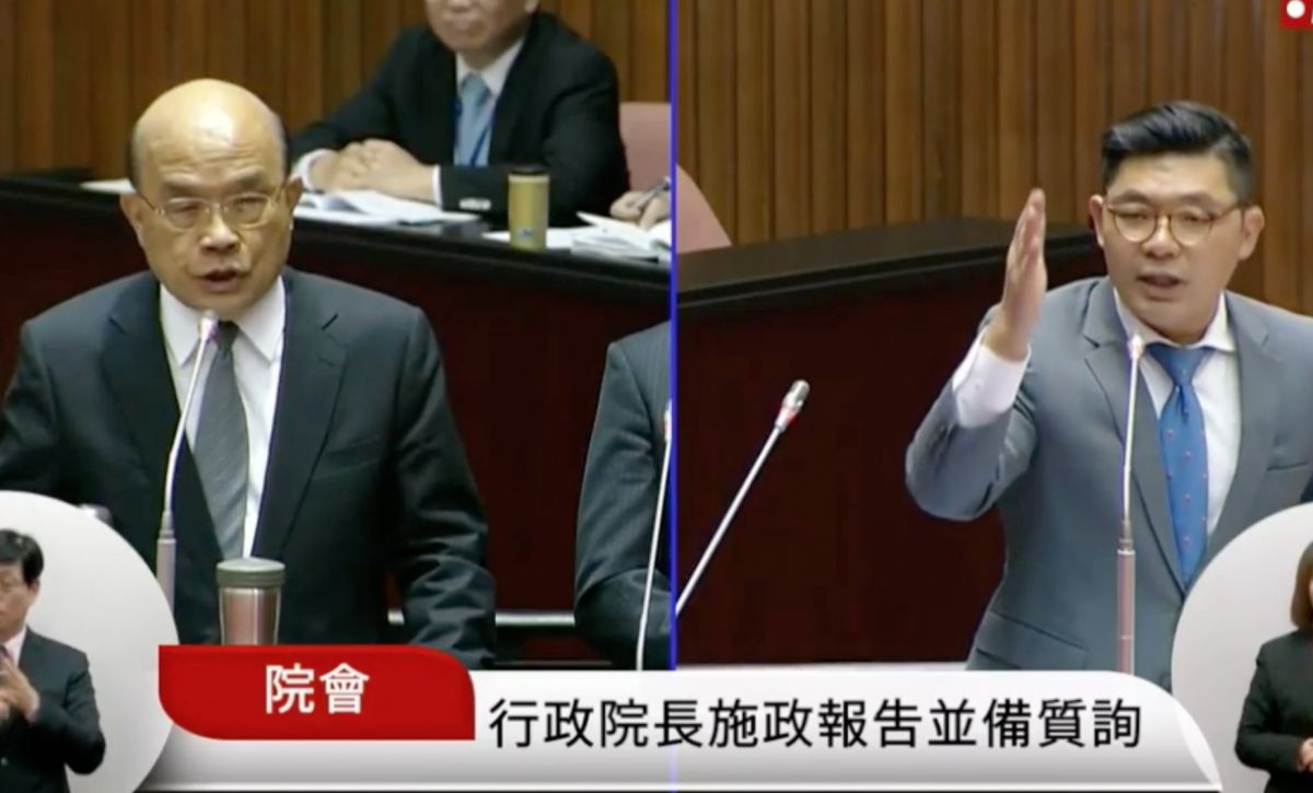 ▲國民黨立委許毓仁在立法院總質詢時，與行政院院長蘇貞昌隔空對罵數分鐘之久，許毓仁甚至要蘇貞昌閉嘴。（圖／翻攝自立法院）