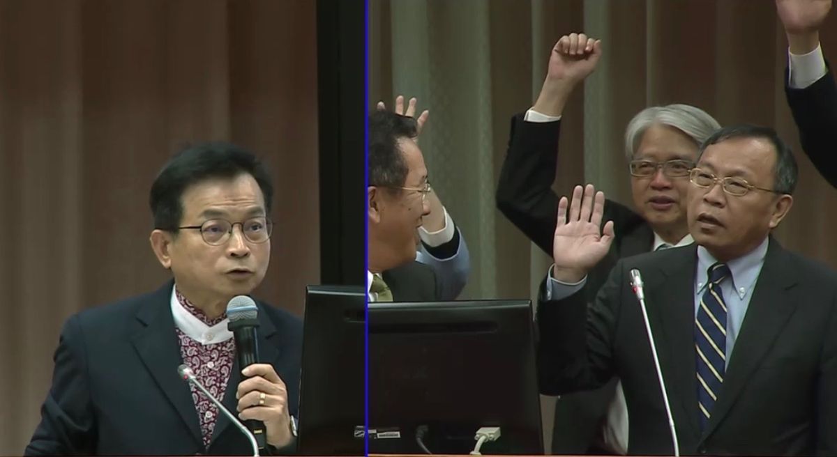 ▲面對國民黨立委賴士葆質詢是否會替執政黨輔選站台，9大公股行庫董總在立法院財委會舉手表態不會。（圖／擷取自立法院議題轉播）