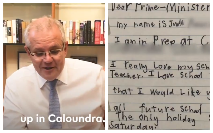 ▲澳洲總理史考特莫里森，近日收到一封來自 5 歲孩童的信件，上頭的童言童語讓他忍不住想與網友分享。（圖／翻攝自莫里森官方推特）