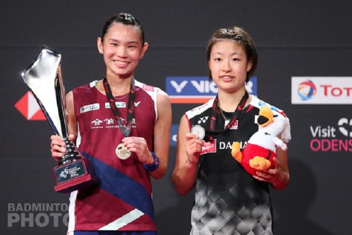 ▲戴資穎(左)拿下丹麥賽冠軍、亞軍日本奧原希望。（圖／Badminton photo提供）