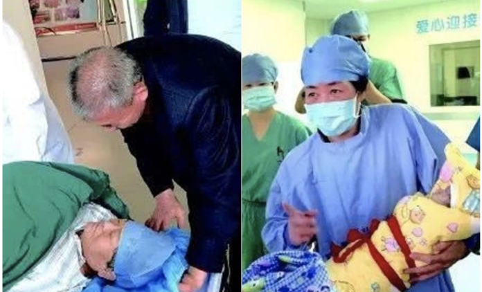 中國山東省棗莊市一名67歲田姓婦人10月25日產下一女嬰，聲稱自己是中國最高齡自然受孕產婦。(取自微博)