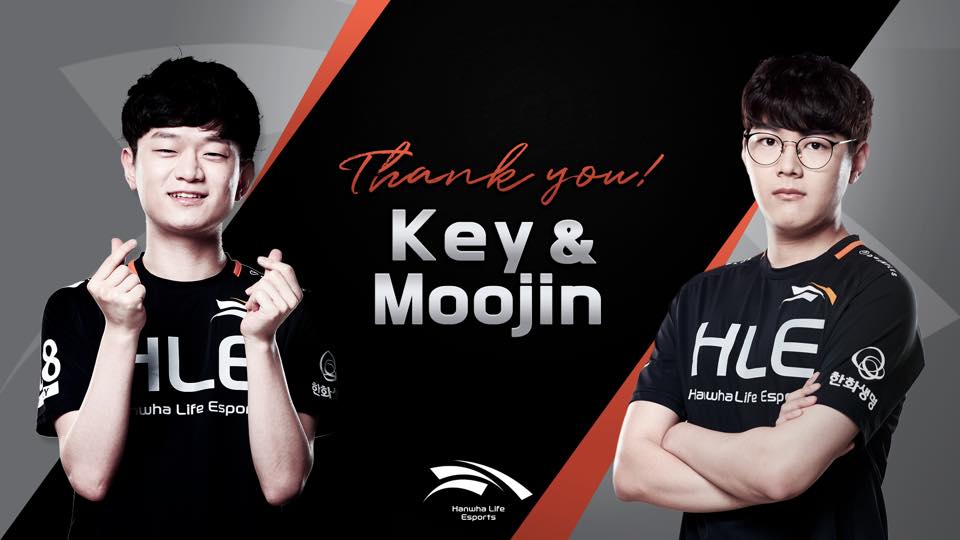 韓國戰隊 Hanwha Life Esports （HLE）宣布與隊內輔助 Key 以及打野 Moojin 兩位選手解約   圖：翻攝自 HLE 官方粉絲專頁