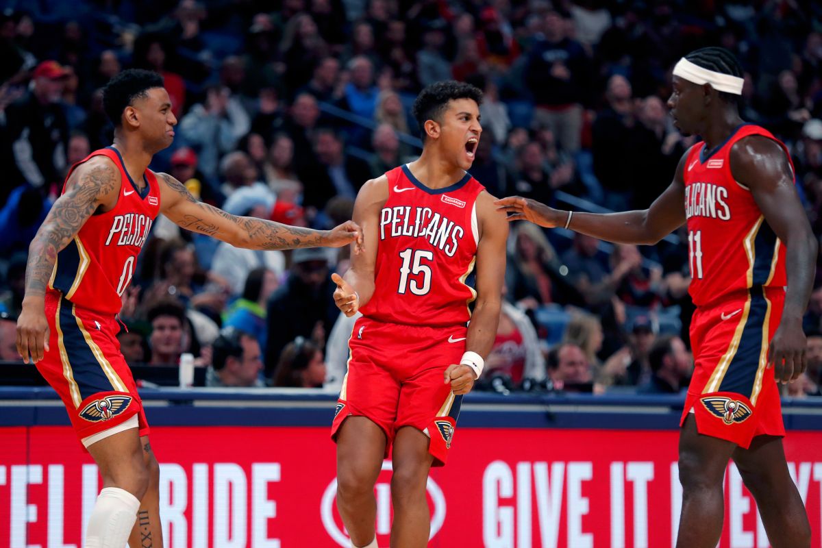 ▲鵜鶘Frank Jackson（左起）、Nickeil Alexander-Walker和Jrue Holiday 。（圖／美聯社／達志影像）