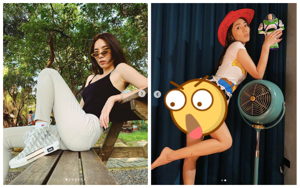 ▲熱狗女友鄭年均穿的翠絲服，宛如下半身沒穿，露出翹臀。（圖／翻攝IG）