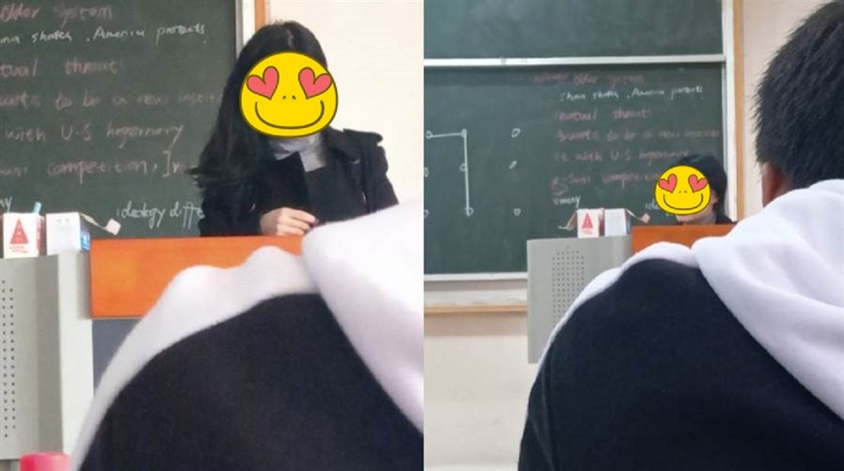 ▲顏值超高的女教授，上課模樣被學生拍下。（圖／翻攝微博布蘭喬內）