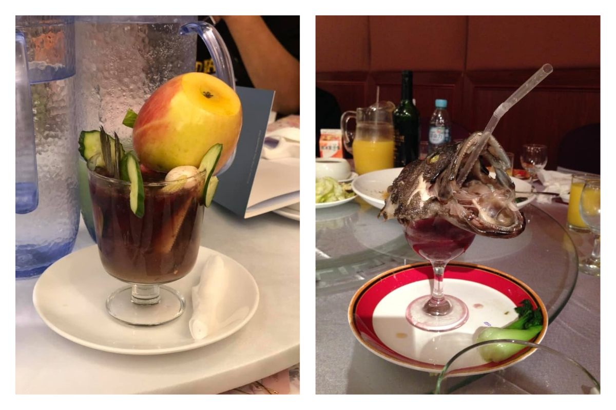 ▲網友分享了婚宴特調的照片，笑稱「你會一口喝完你桌上所有菜色」，引發熱議。（圖／翻攝自爆怨公社臉書）