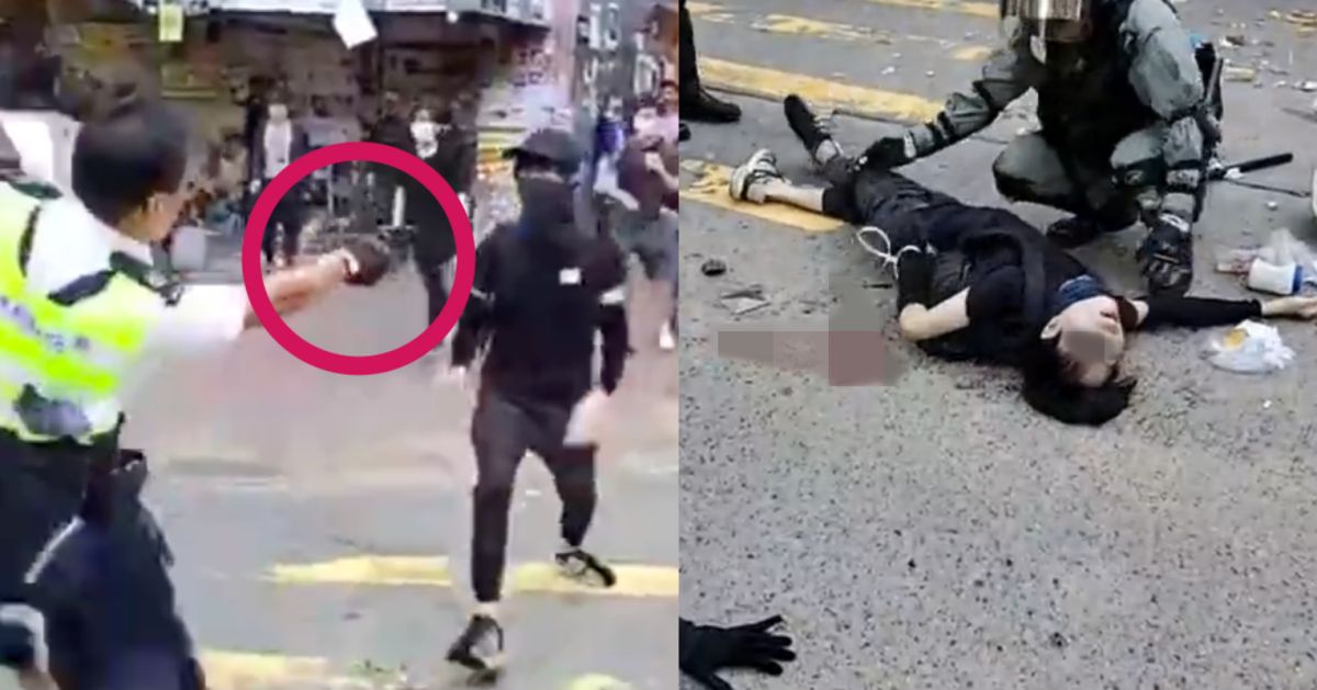 ▲香港雙十一清早就陷入混亂，甚至驚傳有港警開出 3 槍，並騎電單車衝撞示威者。（圖／翻攝自立場新聞）