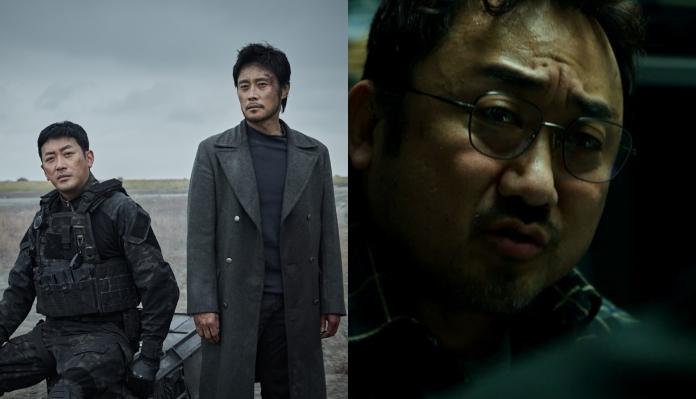 ▲李炳憲、河正宇、馬東石在新電影中合作阻止火山爆發。（圖／車庫娛樂）
