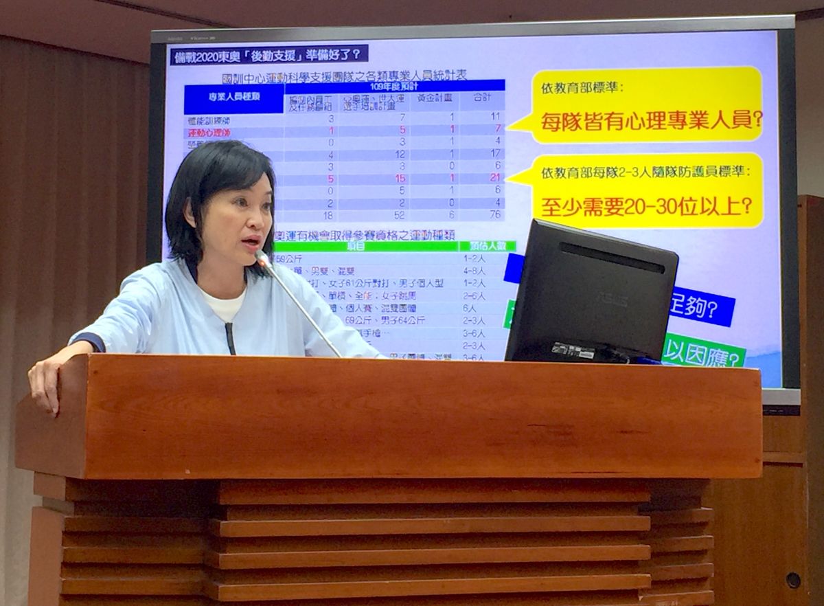 ▲柯志恩質詢批評，防護員如此短缺，但今年國訓中心的員額卻增加了副處長、副執行長與處長等高階行政人員。（圖／記者黃仁杰攝,2019.11.13 ）